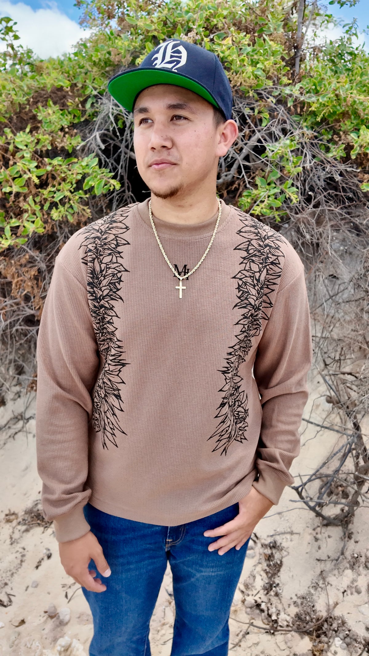 Maile Lei Long Sleeve Waffle Shirt