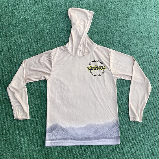 100% polyester, long sleeve Dri fit shirt with hoodie,  Youth Aloha Lives in the Valley Dri Fit Long Sleeve Shirt design for Youth