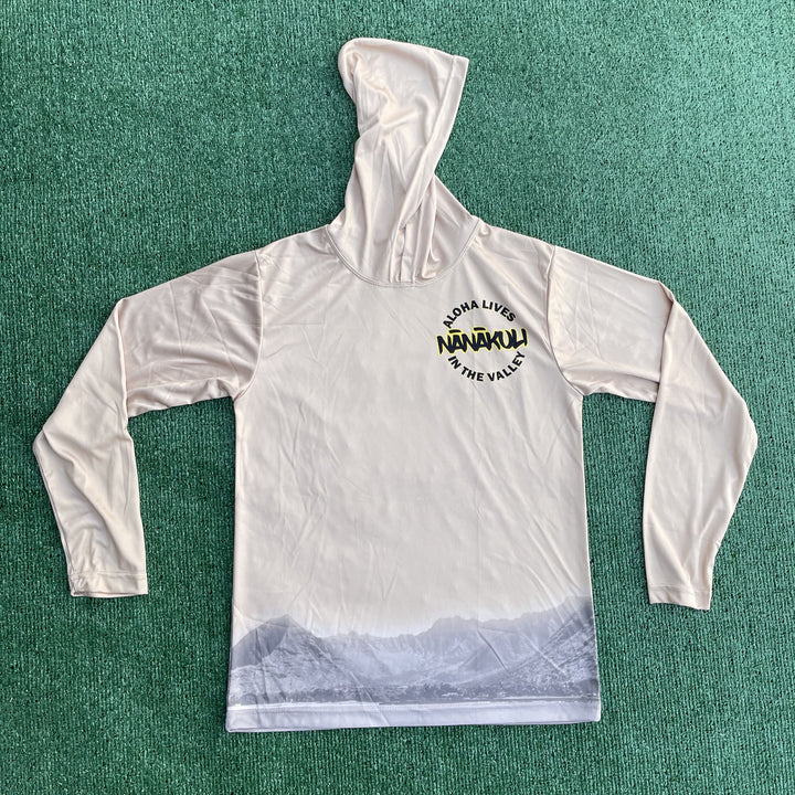 100% polyester, long sleeve Dri fit shirt with hoodie,  Youth Aloha Lives in the Valley Dri Fit Long Sleeve Shirt design for Youth
