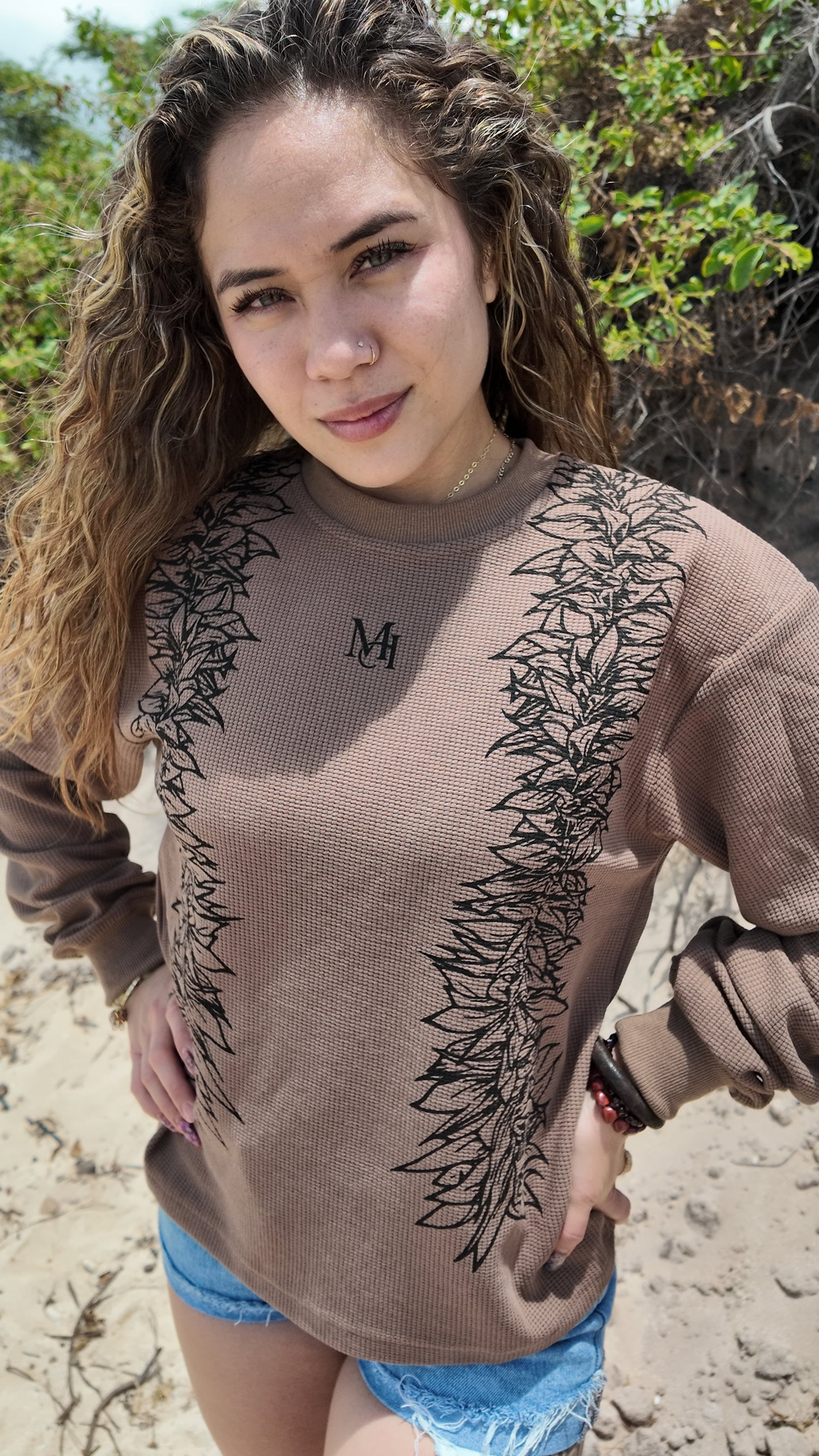 Maile Lei Long Sleeve Waffle Shirt