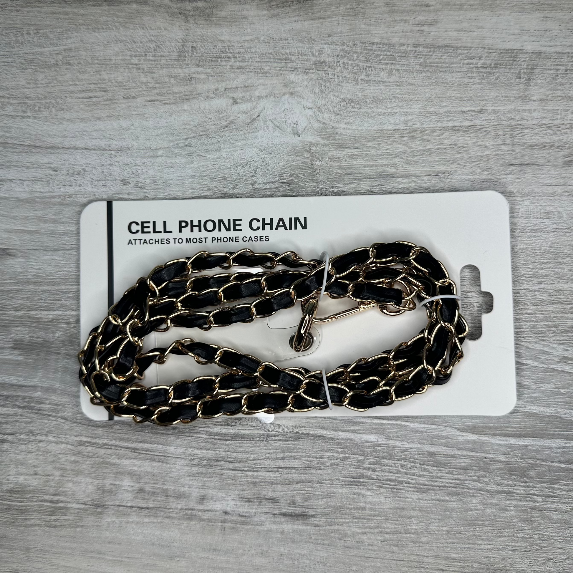 Elegant Black Cell Phone Shoulder Chain on a mannequin, showcasing hands-free convenience and sleek design