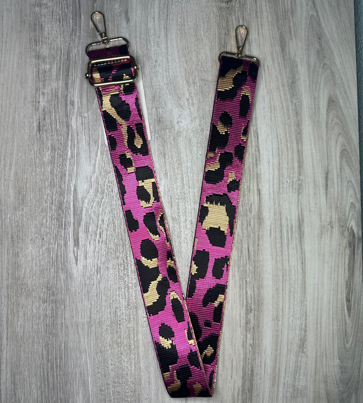 Trendy Pink Cheetah Bag Strap with a fashionable design, perfect for adding style and functionality to your bag